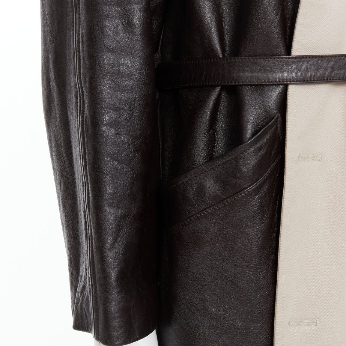 Balenciaga BALENCIAGA Fake Layering black leather beige trench belted coat M Size US M / EU 48-50 / 2 - 11 Thumbnail