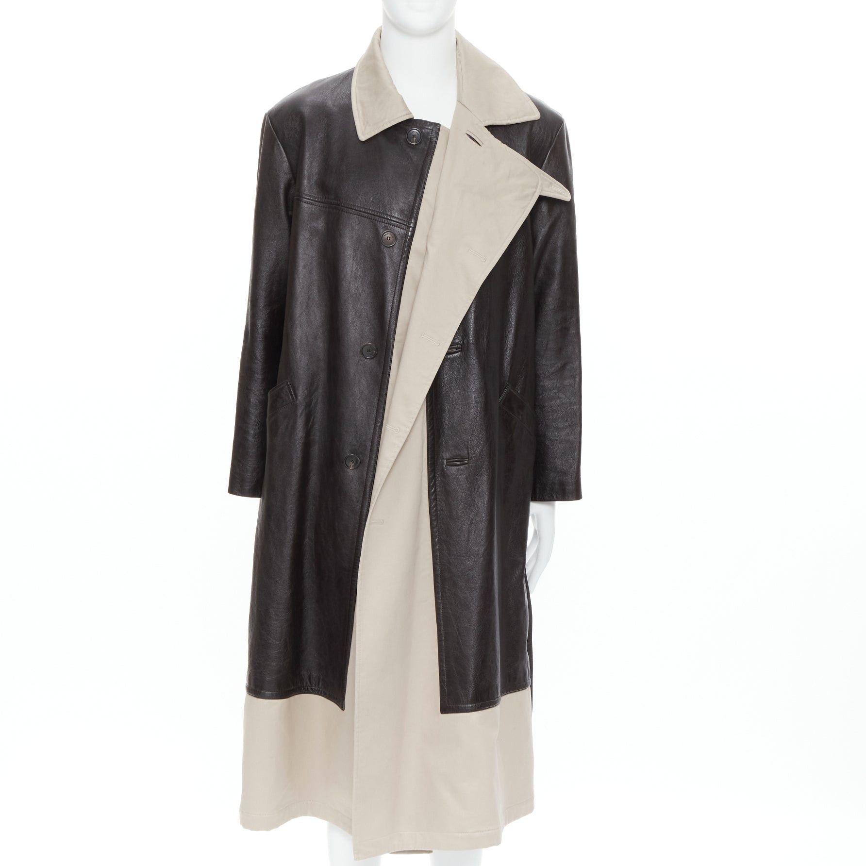 Balenciaga BALENCIAGA Fake Layering black leather beige trench belted coat M Size US M / EU 48-50 / 2 - 3 Thumbnail