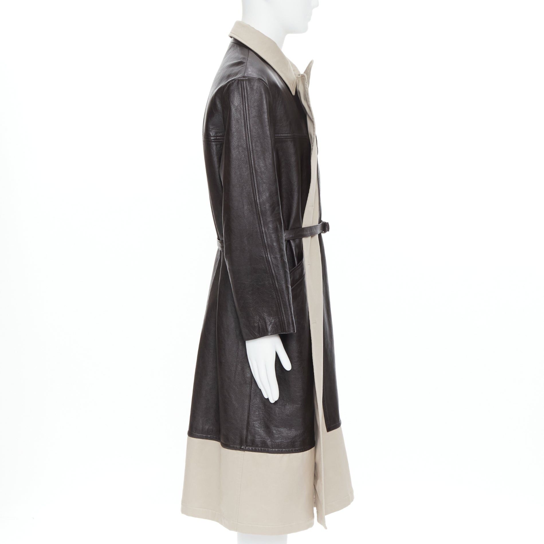 Balenciaga BALENCIAGA Fake Layering black leather beige trench belted coat M Size US M / EU 48-50 / 2 - 5 Thumbnail