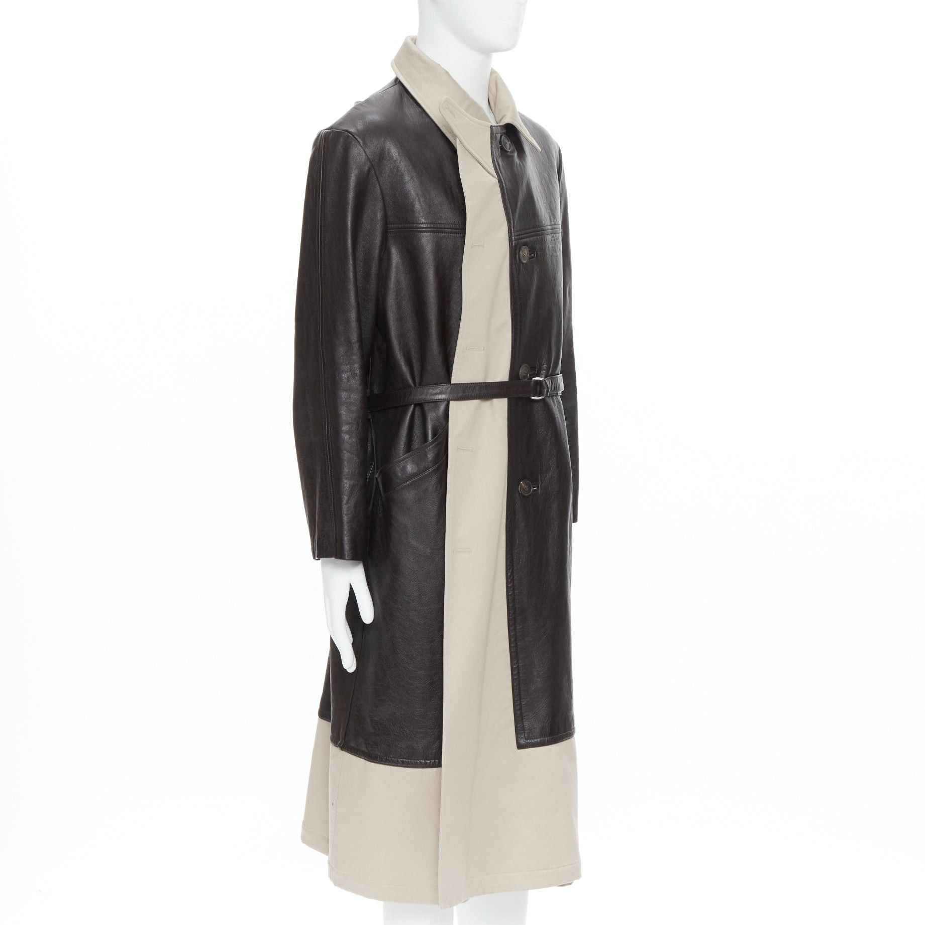 Balenciaga BALENCIAGA Fake Layering black leather beige trench belted coat M Size US M / EU 48-50 / 2 - 4 Thumbnail
