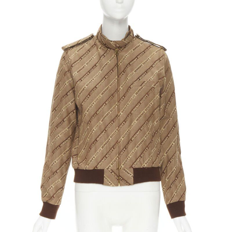 Jeremy Scott vintage JEREMY SCOTT 2000 Runway brown logo jacquard aviator bomber jacket M Size M / US 6-8 / IT 42-44 - 3 Thumbnail