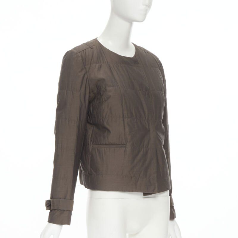 Brunello Cucinelli BRUNELLO CUCINELLI brown cotton silk blend belted cuffed padded jacket IT42 M Size M / US 6-8 / IT 42-44 - 4 Thumbnail