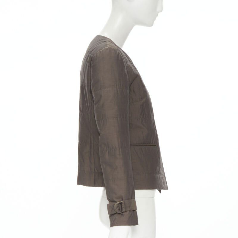 Brunello Cucinelli BRUNELLO CUCINELLI brown cotton silk blend belted cuffed padded jacket IT42 M Size M / US 6-8 / IT 42-44 - 5 Thumbnail