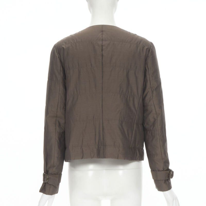 Brunello Cucinelli BRUNELLO CUCINELLI brown cotton silk blend belted cuffed padded jacket IT42 M Size M / US 6-8 / IT 42-44 - 6 Thumbnail