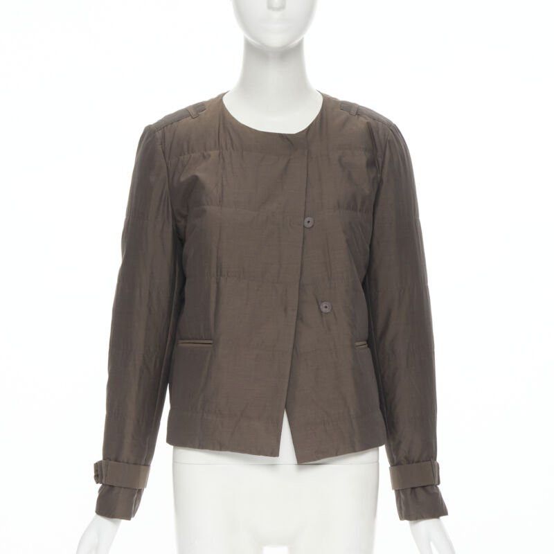 Brunello Cucinelli BRUNELLO CUCINELLI brown cotton silk blend belted cuffed padded jacket IT42 M Size M / US 6-8 / IT 42-44 - 3 Thumbnail