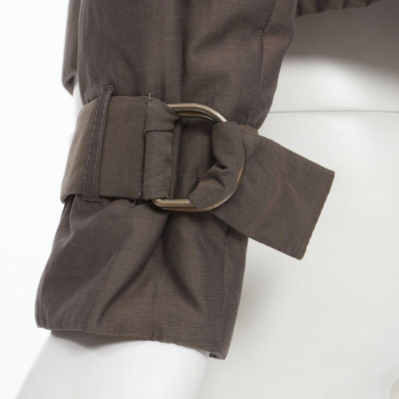 Brunello Cucinelli BRUNELLO CUCINELLI brown cotton silk blend belted cuffed padded jacket IT42 M Size M / US 6-8 / IT 42-44 - 2 Thumbnail