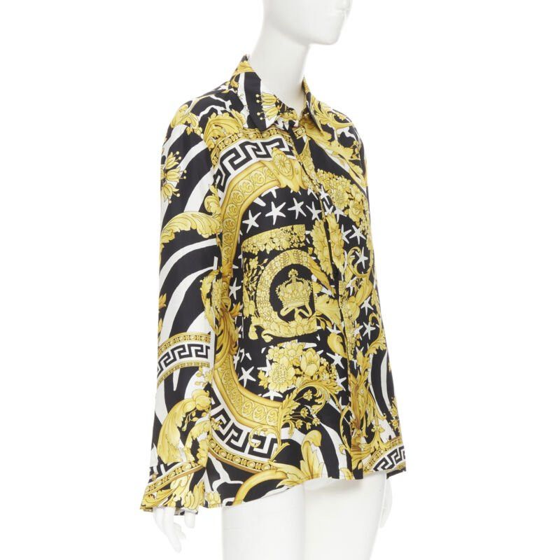 Versace new VERSACE Runway Savage Barocco black gold Greca baroque silk shirt IT44 L Size M / US 6-8 / IT 42-44 - 2 Thumbnail
