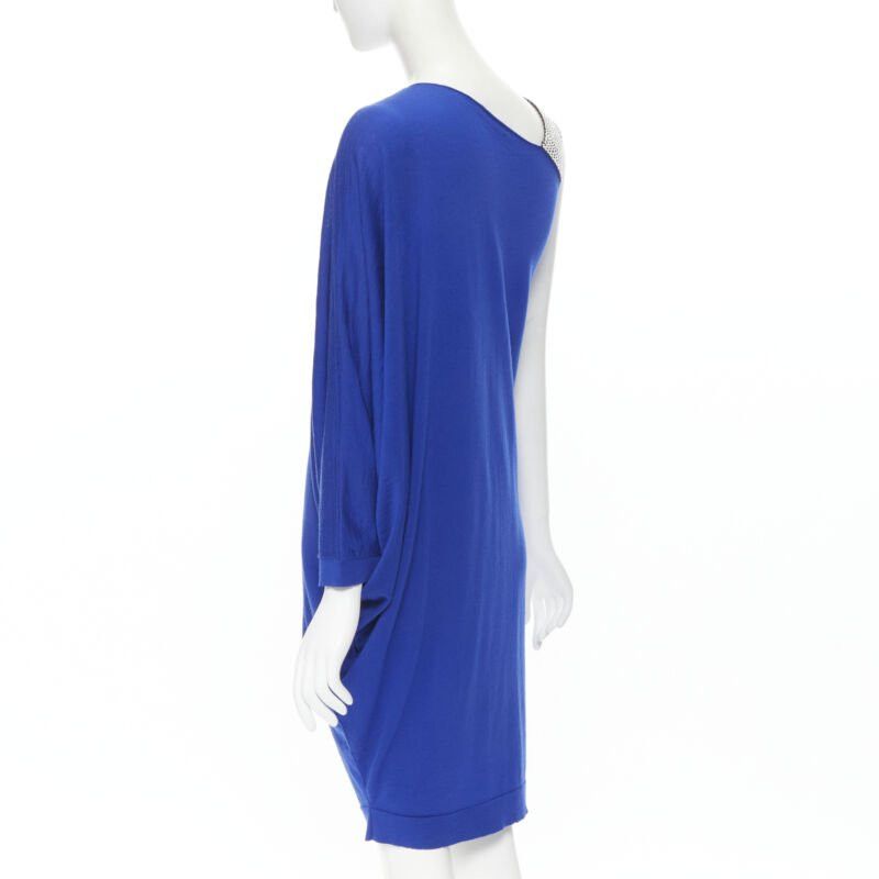 Balmain BALMAIN blue wool crystal rhinestone embellished strap asymmetric dress FR36 S Size XS / US 0-2 / IT 36-38 - 6 Thumbnail