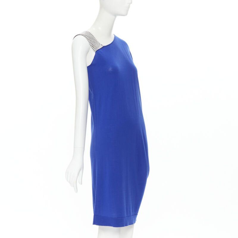 Balmain BALMAIN blue wool crystal rhinestone embellished strap asymmetric dress FR36 S Size XS / US 0-2 / IT 36-38 - 3 Thumbnail