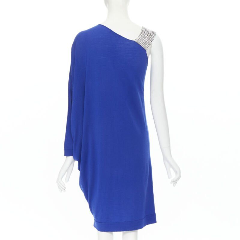 Balmain BALMAIN blue wool crystal rhinestone embellished strap asymmetric dress FR36 S Size XS / US 0-2 / IT 36-38 - 5 Thumbnail