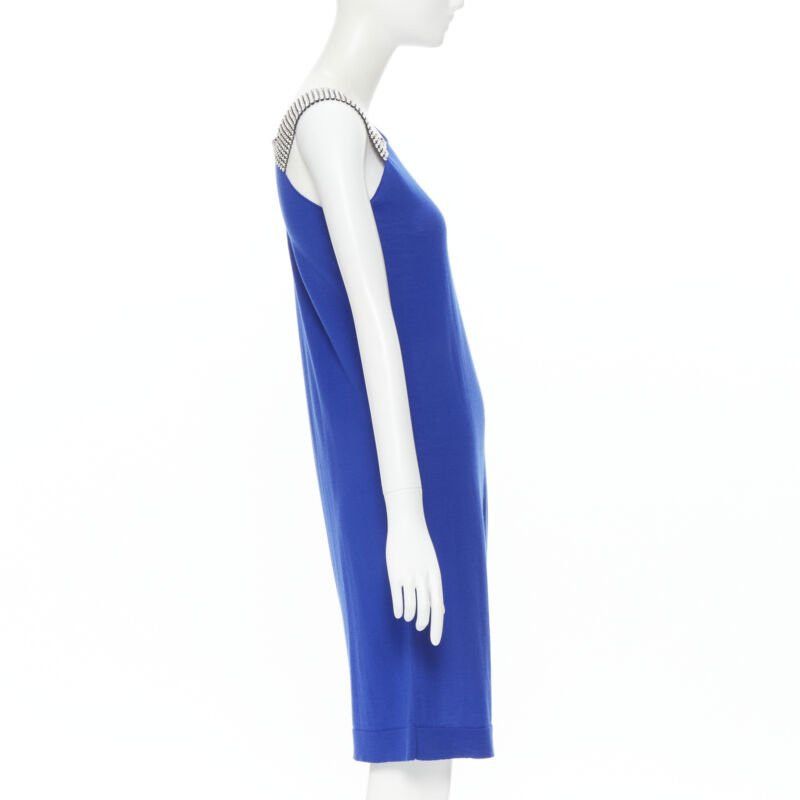 Balmain BALMAIN blue wool crystal rhinestone embellished strap asymmetric dress FR36 S Size XS / US 0-2 / IT 36-38 - 4 Thumbnail