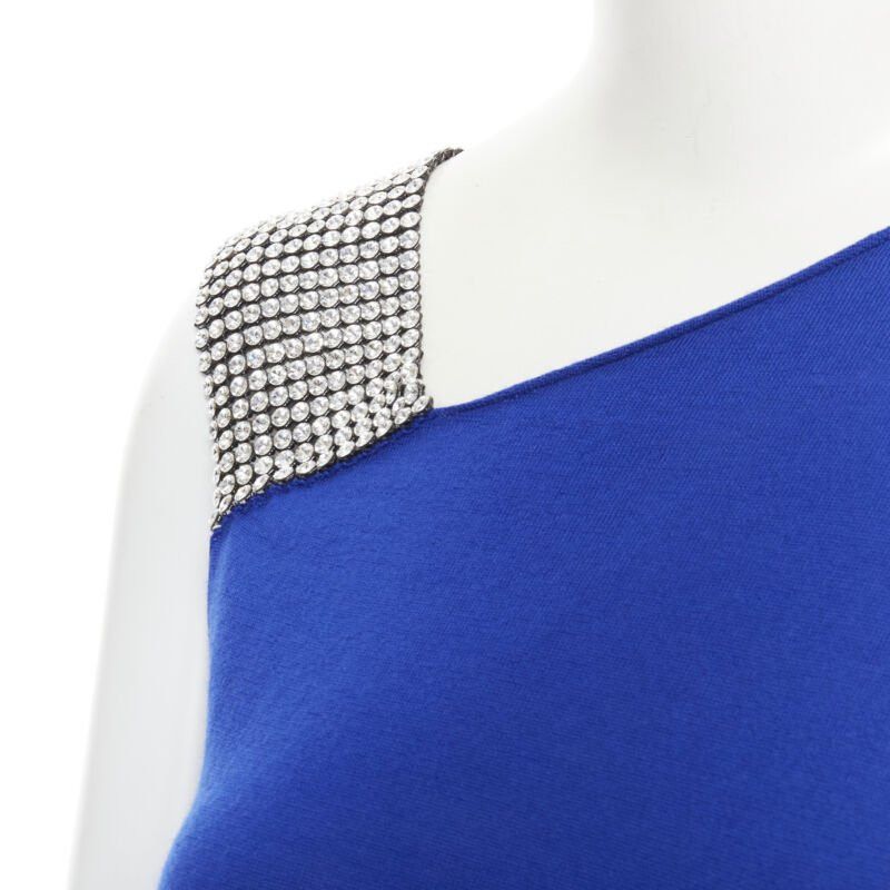 Balmain BALMAIN blue wool crystal rhinestone embellished strap asymmetric dress FR36 S Size XS / US 0-2 / IT 36-38 - 7 Thumbnail