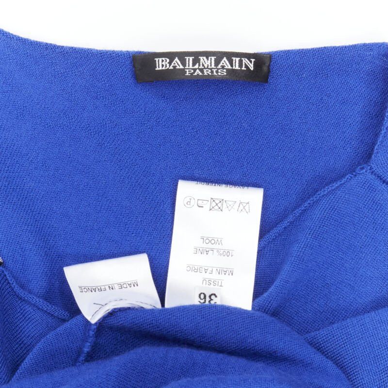 Balmain BALMAIN blue wool crystal rhinestone embellished strap asymmetric dress FR36 S Size XS / US 0-2 / IT 36-38 - 10 Thumbnail