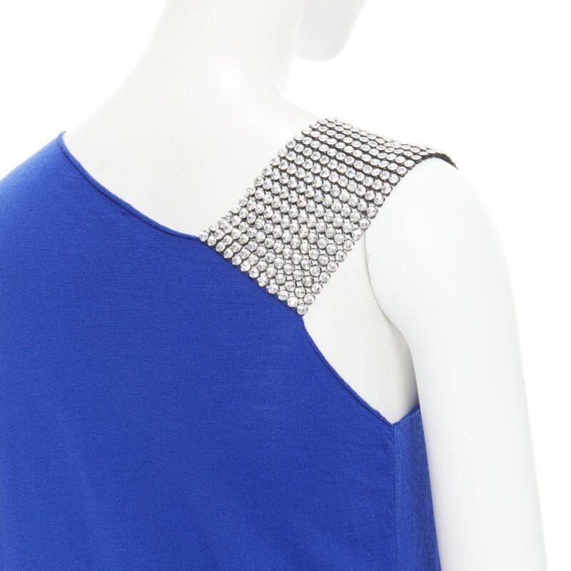 Balmain BALMAIN blue wool crystal rhinestone embellished strap asymmetric dress FR36 S Size XS / US 0-2 / IT 36-38 - 2 Thumbnail