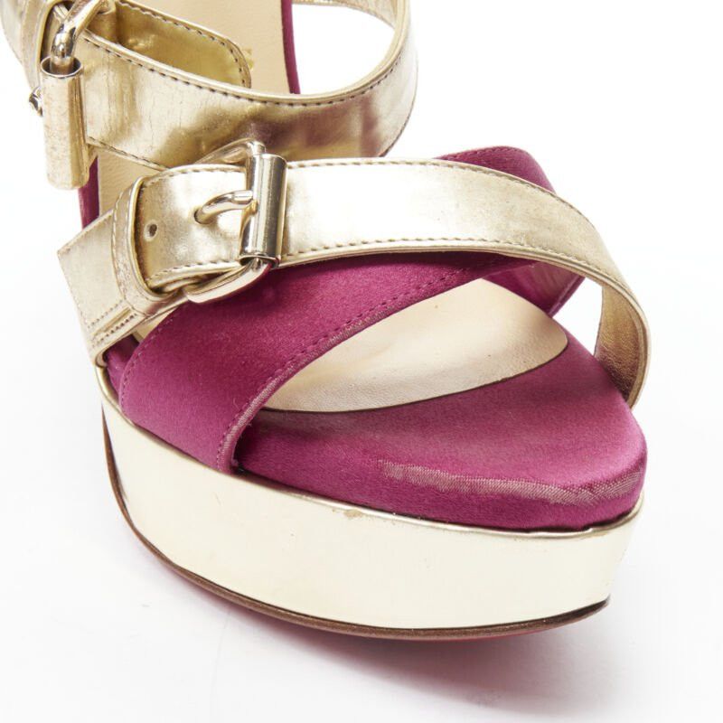 Christian Louboutin CHRISTIAN LOUBOUTIN Ambertina 140 gold pink glitter buckle strappy platform EU36 Size US 6 / IT 36 - 8 Thumbnail
