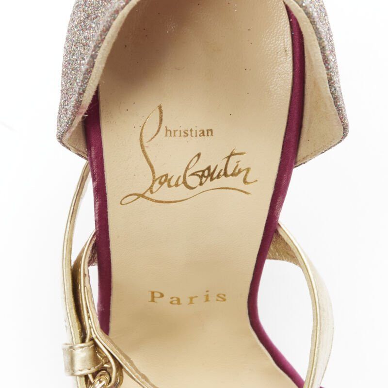 Christian Louboutin CHRISTIAN LOUBOUTIN Ambertina 140 gold pink glitter buckle strappy platform EU36 Size US 6 / IT 36 - 10 Thumbnail