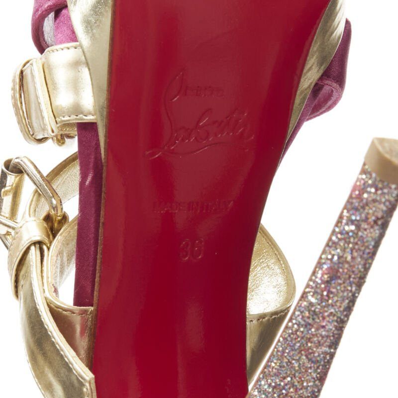 Christian Louboutin CHRISTIAN LOUBOUTIN Ambertina 140 gold pink glitter buckle strappy platform EU36 Size US 6 / IT 36 - 11 Thumbnail