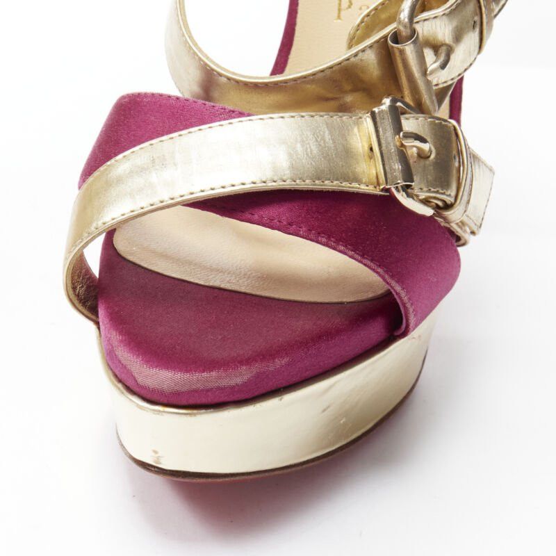 Christian Louboutin CHRISTIAN LOUBOUTIN Ambertina 140 gold pink glitter buckle strappy platform EU36 Size US 6 / IT 36 - 9 Thumbnail