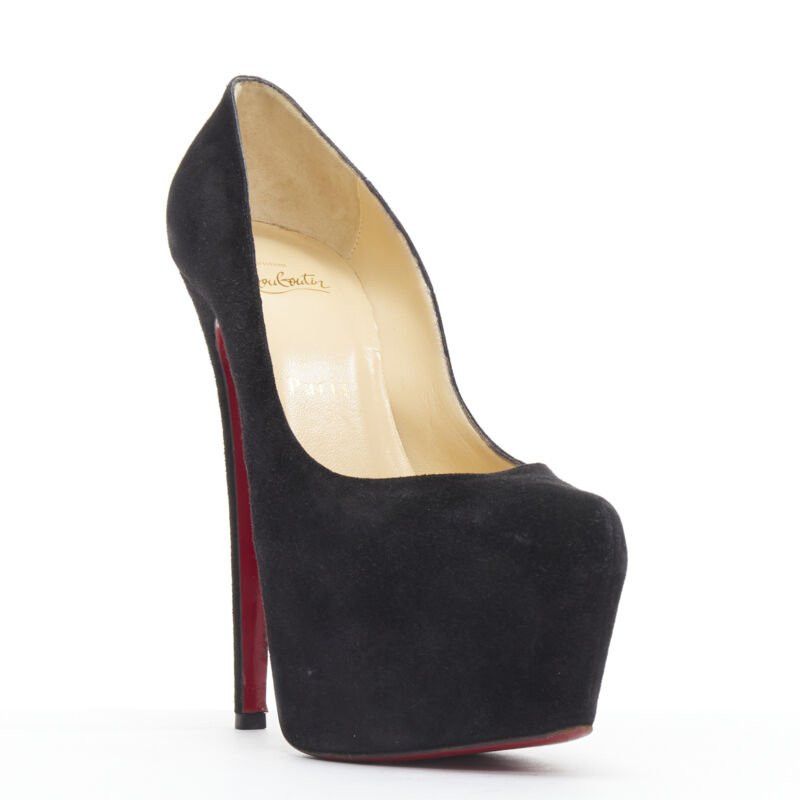 Christian Louboutin CHRISTIAN LOUBOUTIN Daffodile 160 black suede almond toe platform pump EU38 Size US 8 / IT 38 - 2 Thumbnail