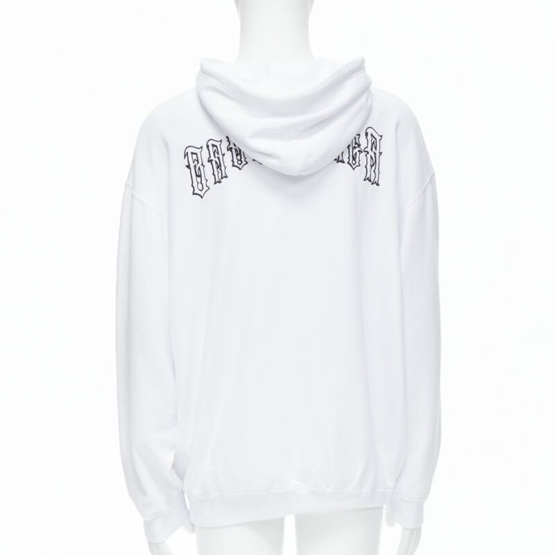 Balenciaga new BALENCIAGA 2018 black Gothic Tattoo logo embroidery white cotton hoodie S Size US S / EU 44-46 / 1 - 5 Thumbnail