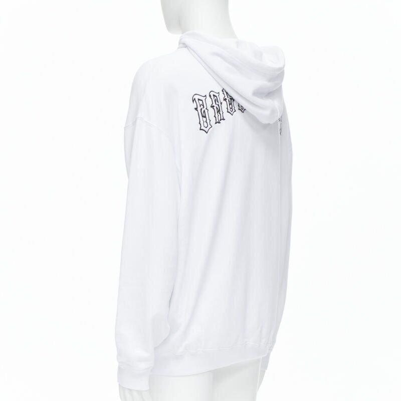 Balenciaga new BALENCIAGA 2018 black Gothic Tattoo logo embroidery white cotton hoodie M Size US M / EU 48-50 / 2 - 6 Thumbnail