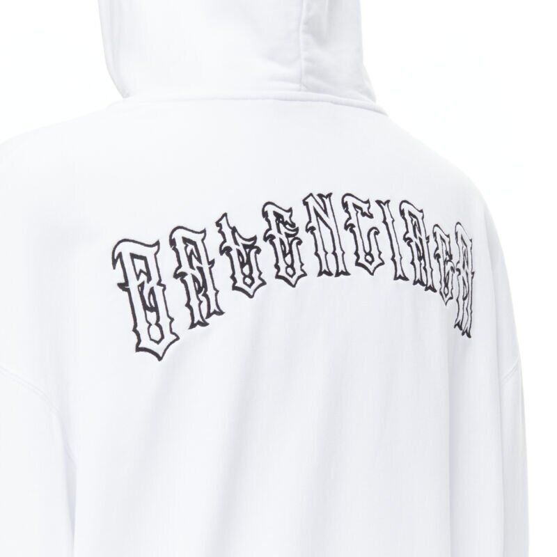 Balenciaga new BALENCIAGA 2018 black Gothic Tattoo logo embroidery white cotton hoodie M Size US M / EU 48-50 / 2 - 2 Thumbnail