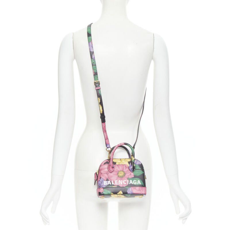 Balenciaga new BALENCIAGA Ville XXS black floral logo print top handle crossbody bag Size ONE SIZE - 2 Thumbnail