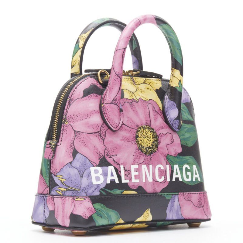 Balenciaga new BALENCIAGA Ville XXS black floral logo print top handle crossbody bag Size ONE SIZE - 3 Thumbnail