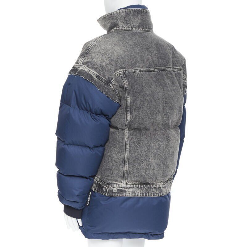 Balenciaga BALENCIAGA 2018 Fake Layering blue grey denim oversized puffer jacket XS Size US XS / EU 42 / 0 - 6 Thumbnail