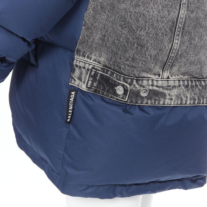 Balenciaga BALENCIAGA 2018 Fake Layering blue grey denim oversized puffer jacket XS Size US XS / EU 42 / 0 - 9 Thumbnail