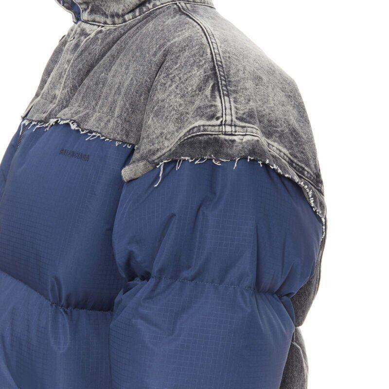 Balenciaga BALENCIAGA 2018 Fake Layering blue grey denim oversized puffer jacket XS Size US XS / EU 42 / 0 - 8 Thumbnail
