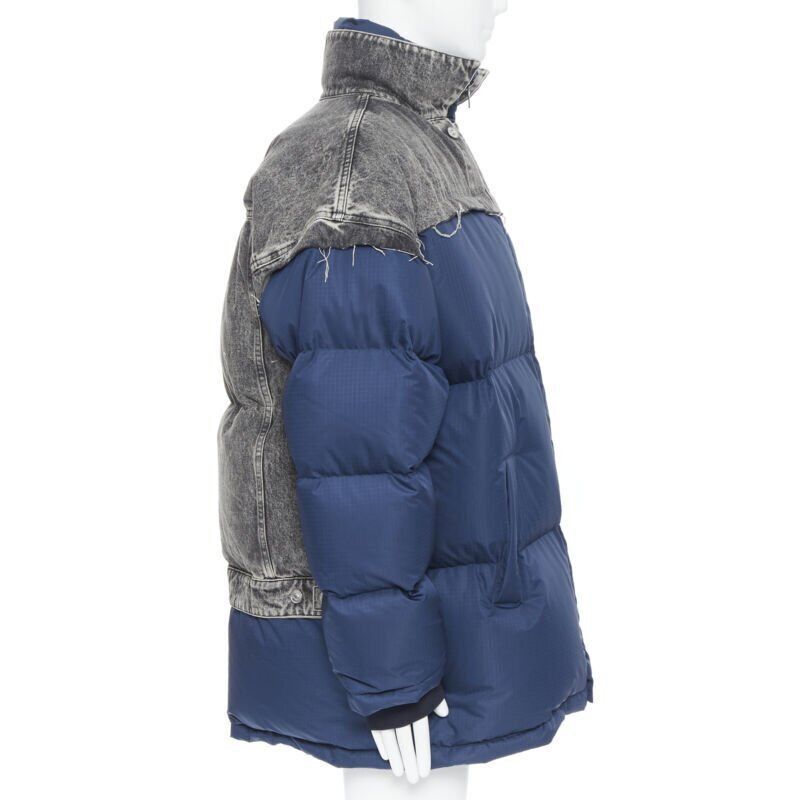 Balenciaga BALENCIAGA 2018 Fake Layering blue grey denim oversized puffer jacket XS Size US XS / EU 42 / 0 - 4 Thumbnail