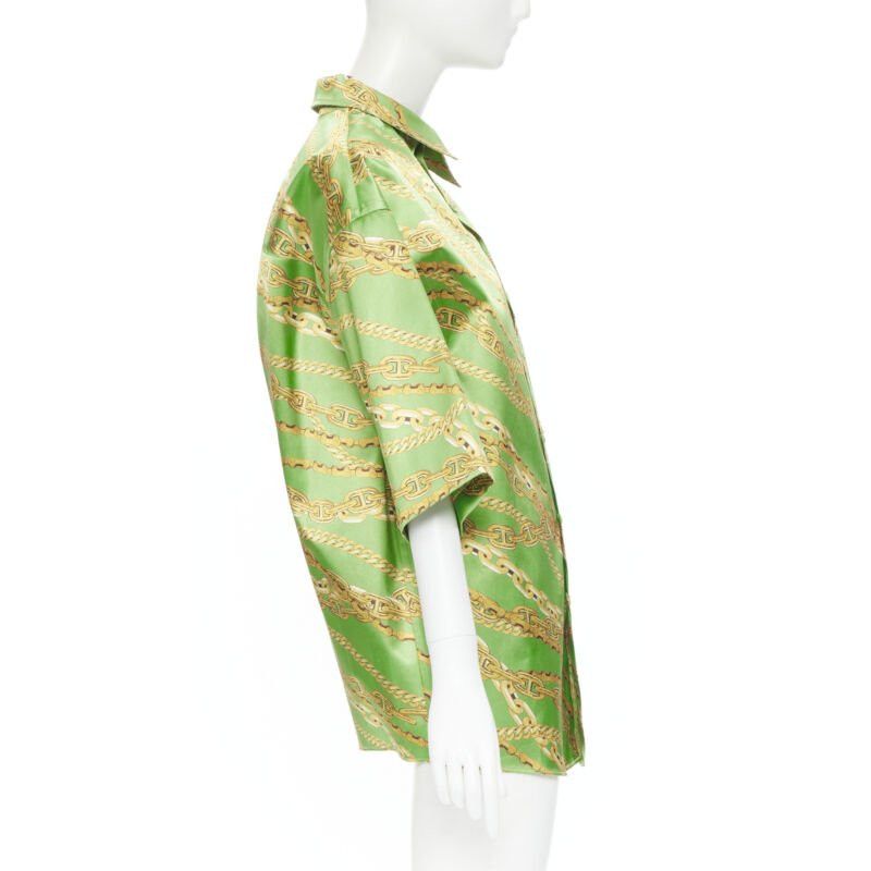 Balenciaga BALENCIAGA 2018 Runway line green gold chain print stiff boxy shirt FR34 XS Size XS / US 0-2 / IT 36-38 - 4 Thumbnail