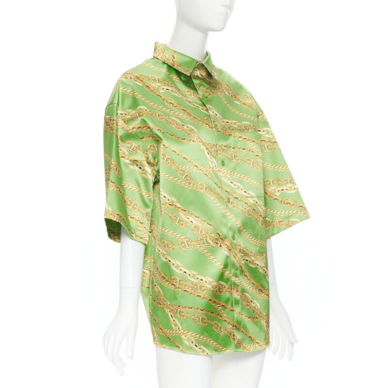 Balenciaga BALENCIAGA 2018 Runway line green gold chain print stiff boxy shirt FR34 XS Size XS / US 0-2 / IT 36-38 - 3 Thumbnail