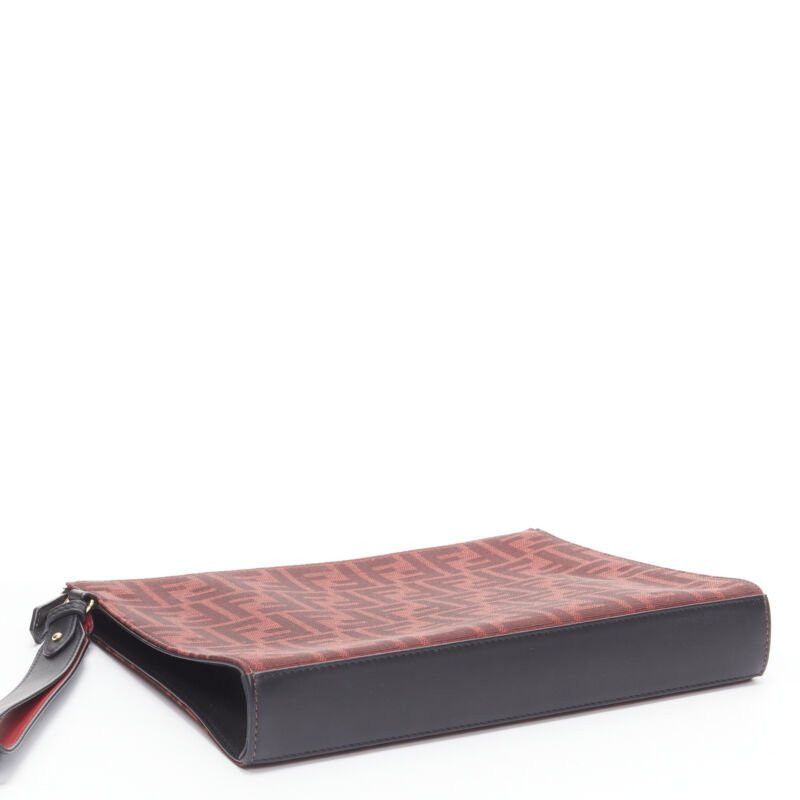 Fendi new FENDI Zucca FF monogram red canvas black leather zip clutch bag Size ONE SIZE - 5 Thumbnail