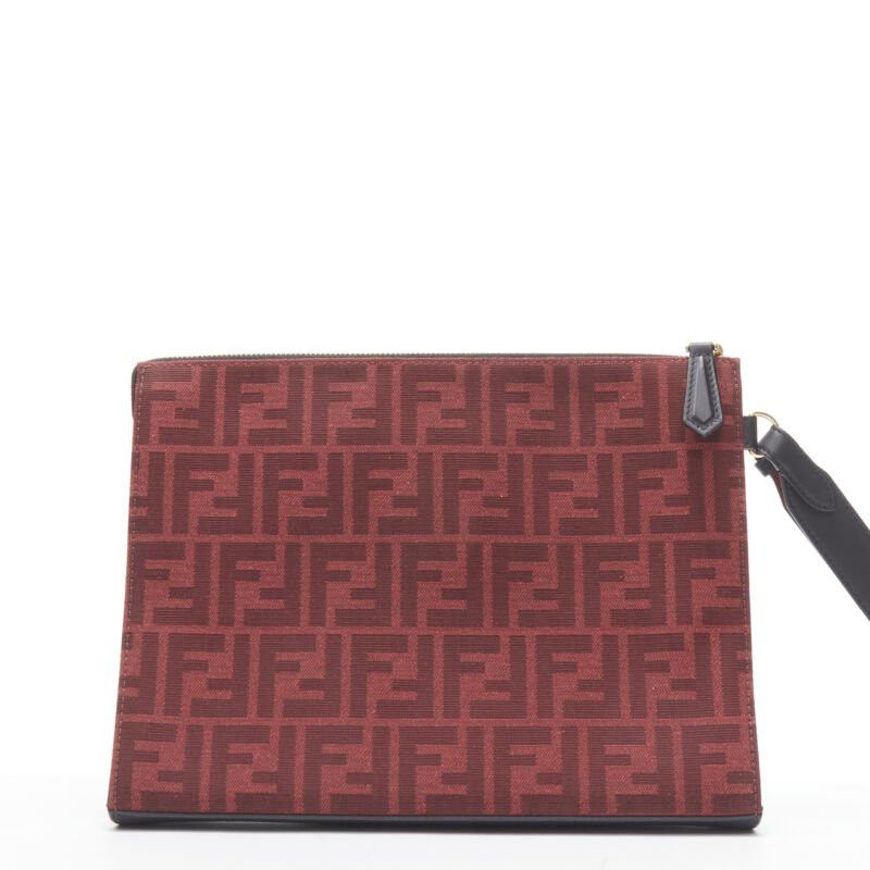 Fendi new FENDI Zucca FF monogram red canvas black leather zip clutch bag Size ONE SIZE - 4 Thumbnail