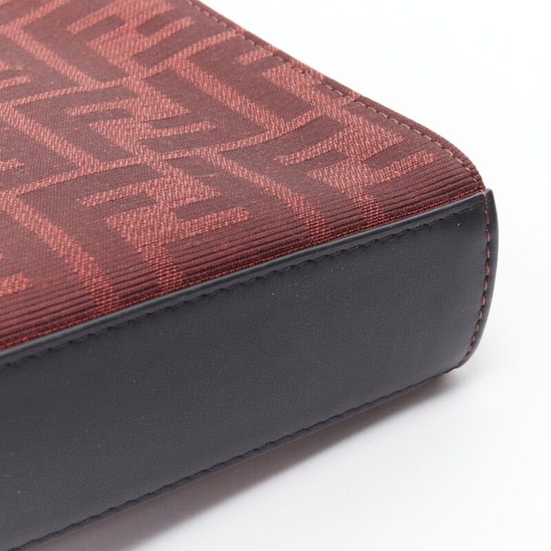 Fendi new FENDI Zucca FF monogram red canvas black leather zip clutch bag Size ONE SIZE - 8 Thumbnail