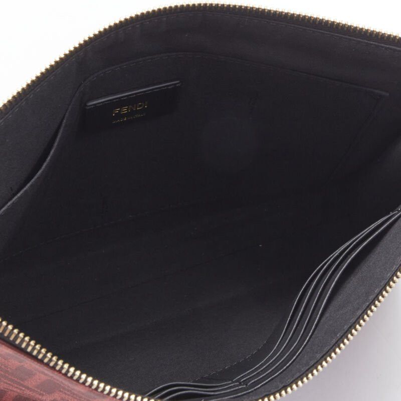Fendi new FENDI Zucca FF monogram red canvas black leather zip clutch bag Size ONE SIZE - 10 Thumbnail
