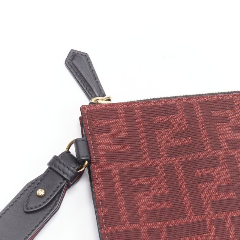 Fendi new FENDI Zucca FF monogram red canvas black leather zip clutch bag Size ONE SIZE - 6 Thumbnail