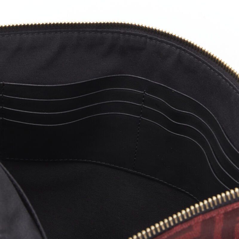 Fendi new FENDI Zucca FF monogram red canvas black leather zip clutch bag Size ONE SIZE - 9 Thumbnail