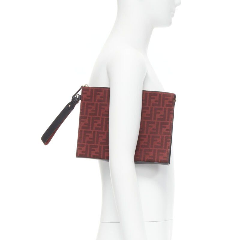 Fendi new FENDI Zucca FF monogram red canvas black leather zip clutch bag Size ONE SIZE - 2 Thumbnail