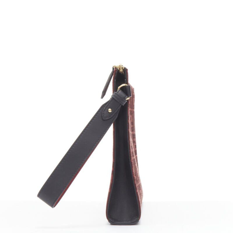Fendi new FENDI Zucca FF monogram red canvas black leather zip clutch bag Size ONE SIZE - 3 Thumbnail