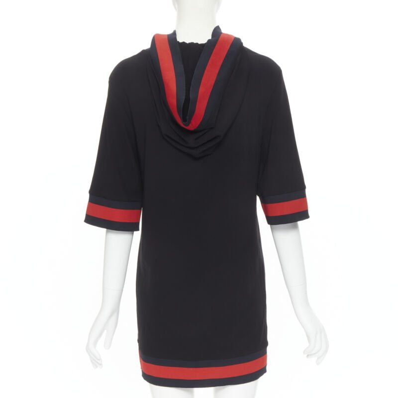 Gucci new GUCCI black blue red signature web trim hooded casual dress XS Size XS / US 0-2 / IT 36-38 - 5 Thumbnail