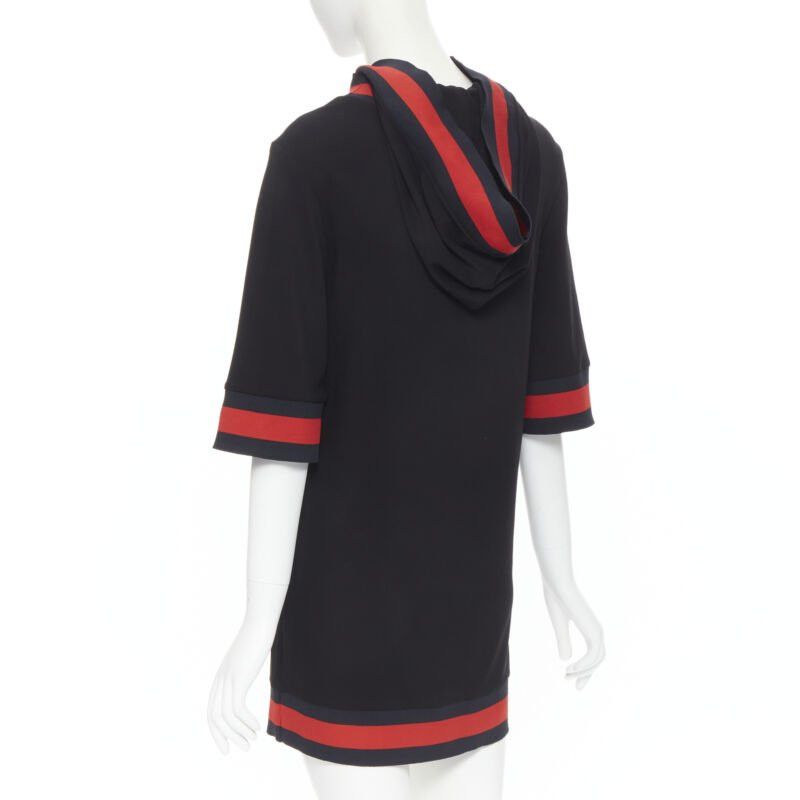 Gucci new GUCCI black blue red signature web trim hooded casual dress XS Size XS / US 0-2 / IT 36-38 - 6 Thumbnail