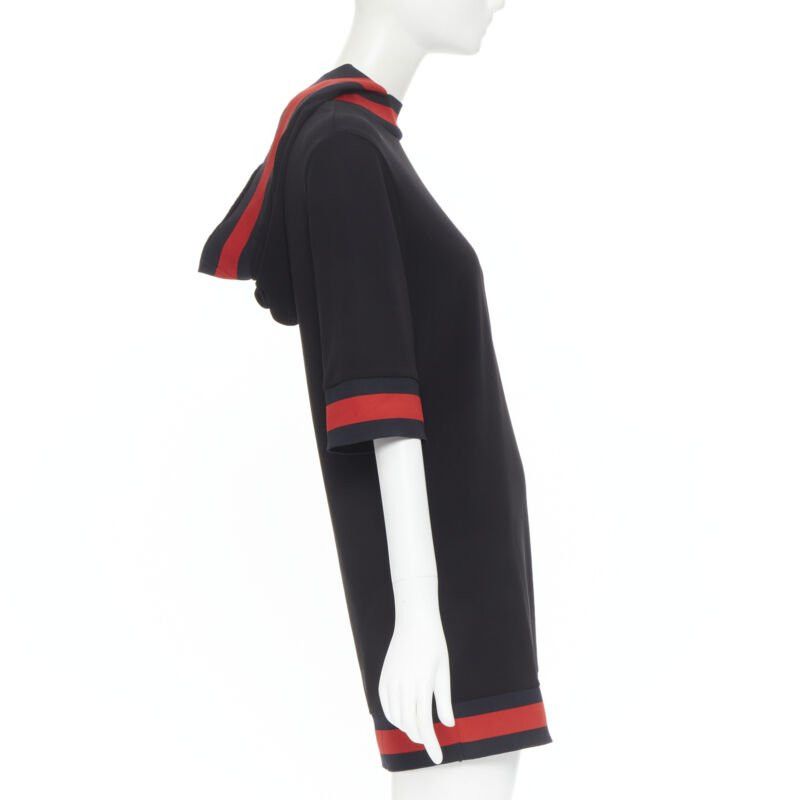 Gucci new GUCCI black blue red signature web trim hooded casual dress XS Size XS / US 0-2 / IT 36-38 - 4 Thumbnail