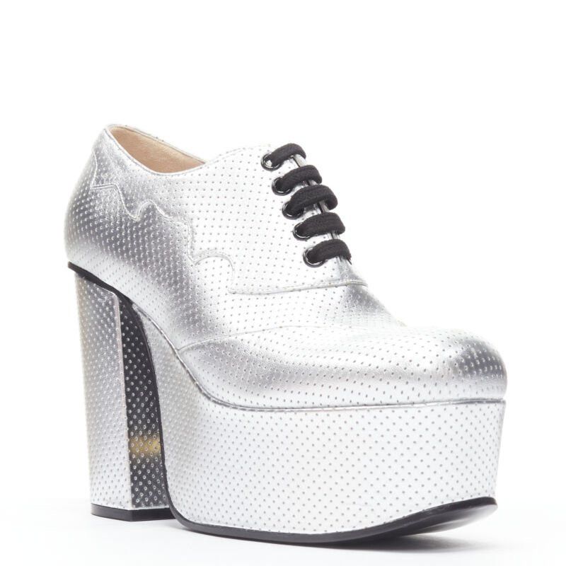 Gucci new GUCCI Otis metallic silver chunky platform block heel bootie mule EU37.5 Size US 7.5 / IT 37.5 - 2 Thumbnail