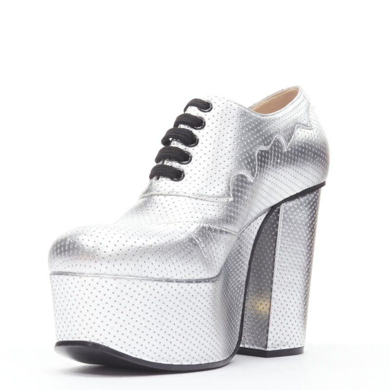 Gucci new GUCCI Otis metallic silver chunky platform block heel bootie mule EU37.5 Size US 7.5 / IT 37.5 - 4 Thumbnail