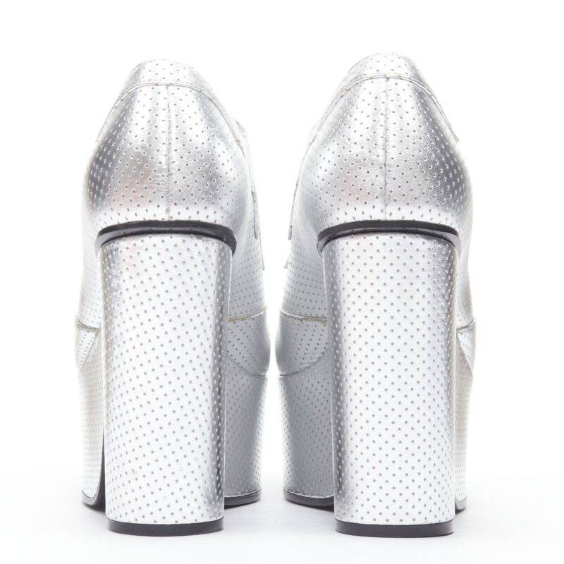 Gucci new GUCCI Otis metallic silver chunky platform block heel bootie mule EU37.5 Size US 7.5 / IT 37.5 - 5 Thumbnail