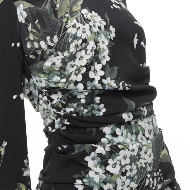 Dolce & Gabbana DOLCE GABBANA silk black white green floral print ruched bodycon dress IT40 XS Size S / US 4 / IT 40 - 8 Thumbnail