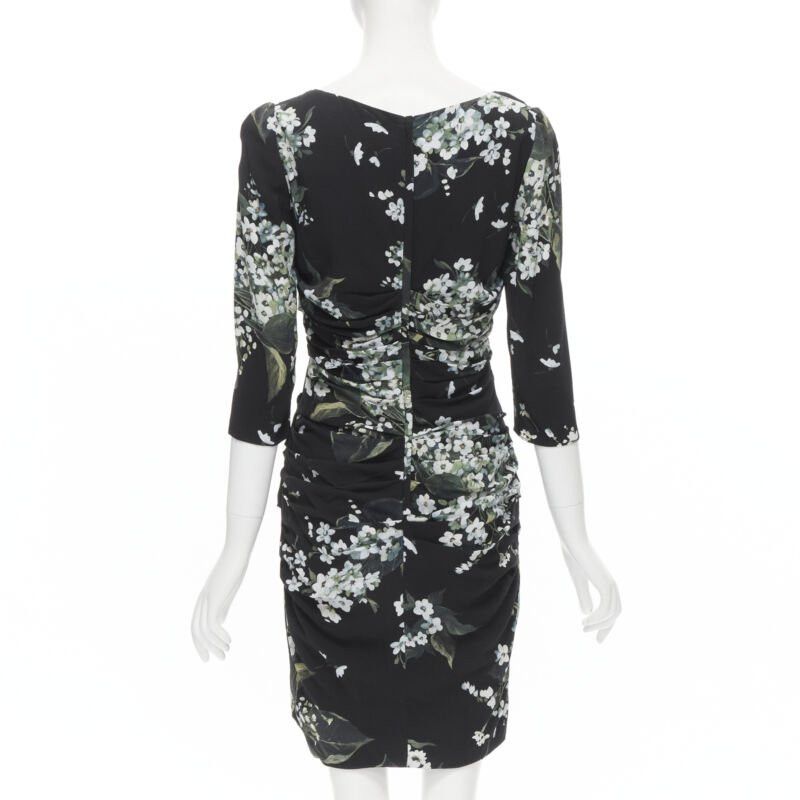 Dolce & Gabbana DOLCE GABBANA silk black white green floral print ruched bodycon dress IT40 XS Size S / US 4 / IT 40 - 6 Thumbnail